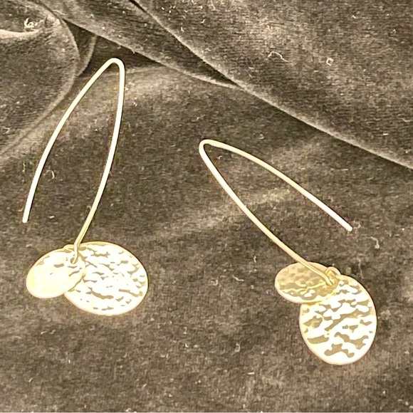 Boho Chic Hammered Sterling Silver Dangle Earrings Ovals Hippie Artsy Metallic - Picture 11 of 17